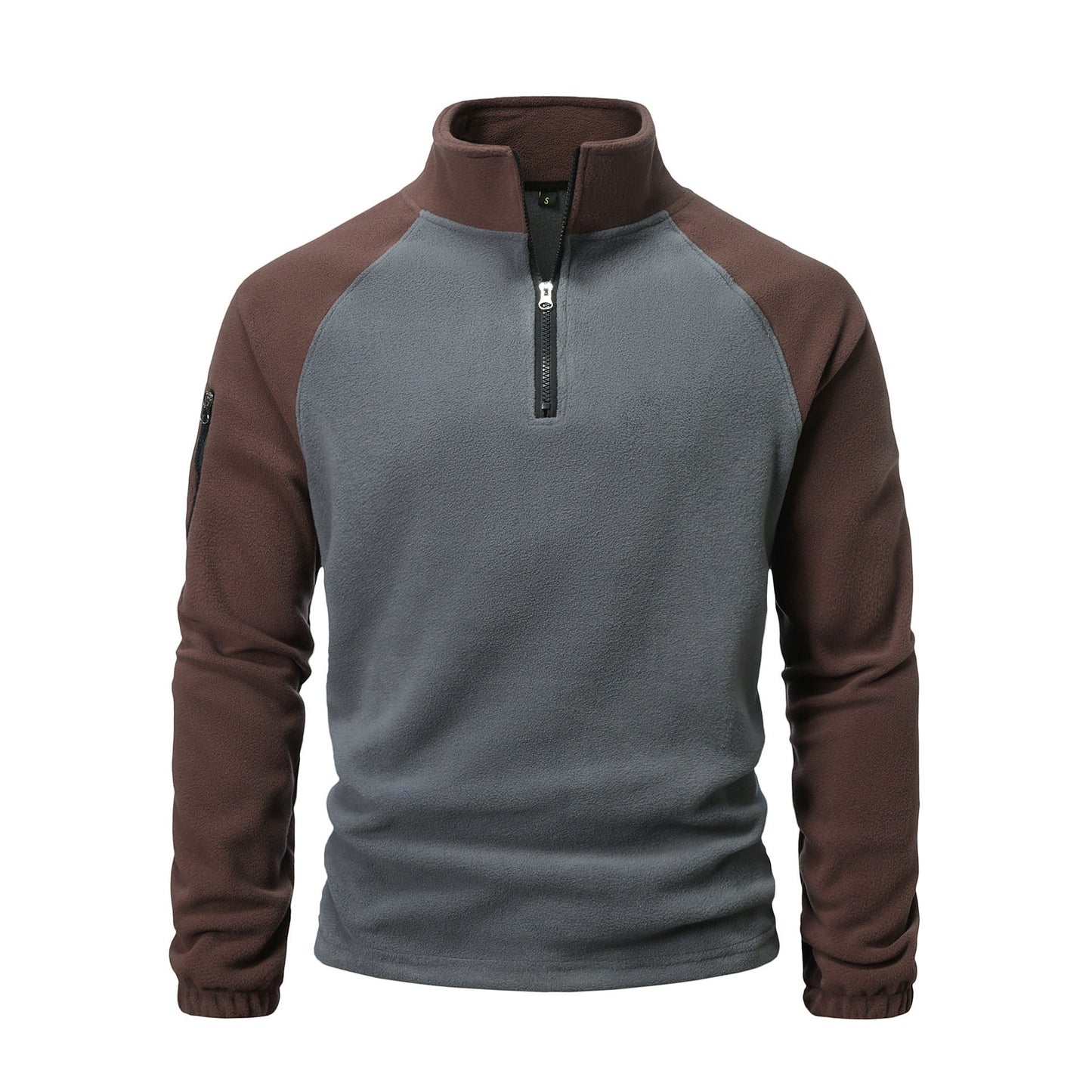 Polaire Homme Col Montant Demi Zip Pull Léger Et Chaud Pour L'Hiver Avec Poche Zipée Sur Bras