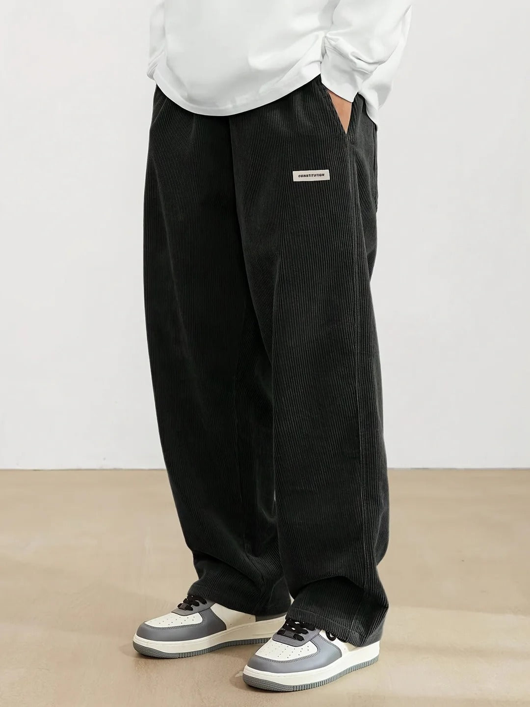 Amawinc Pantalon Homme Velours Côtelé Coupe Ample Jambes Larges Longueur Longue Avec Poches Latérales