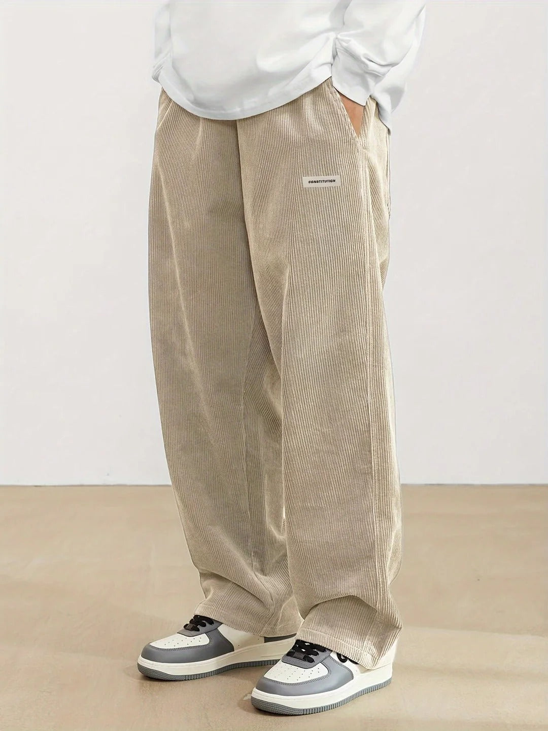 Amawinc Pantalon Homme Velours Côtelé Coupe Ample Jambes Larges Longueur Longue Avec Poches Latérales
