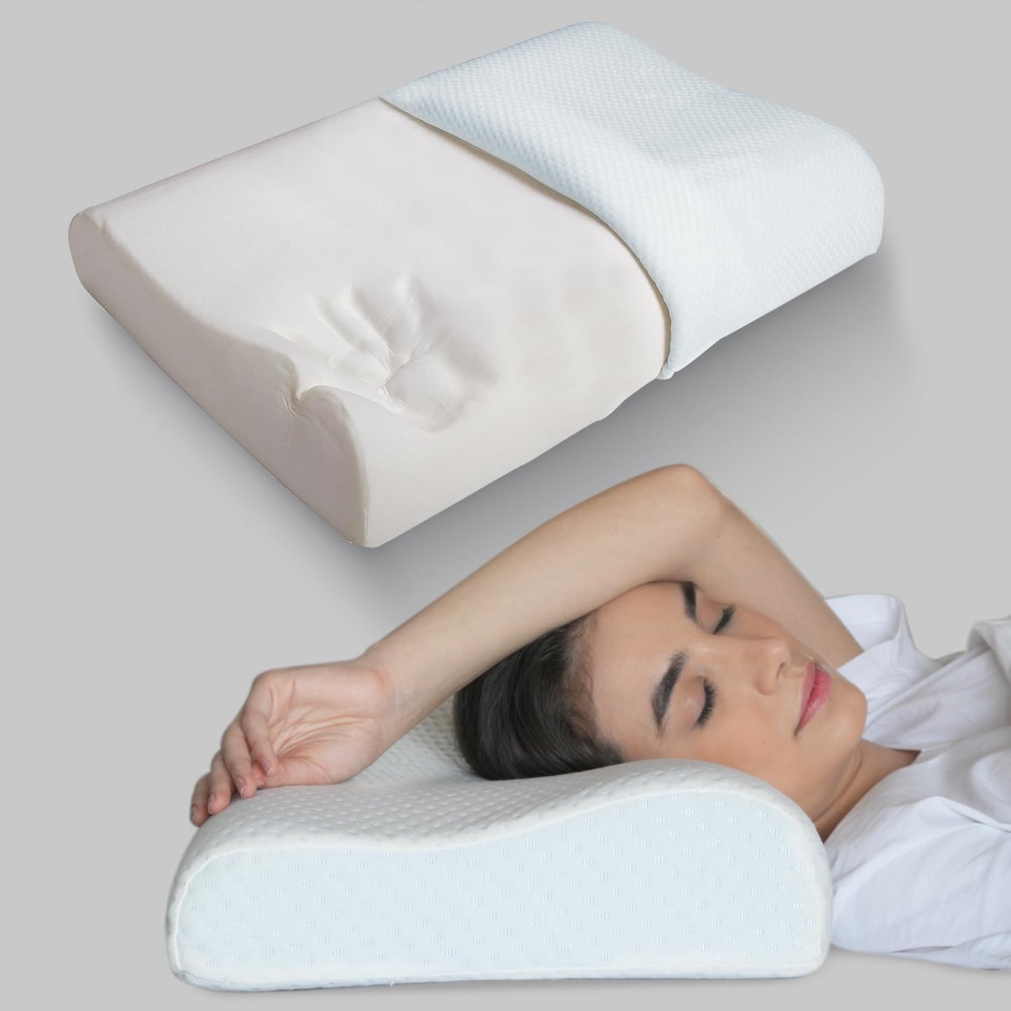 Oreiller Contourné En Mousse À Mémoire De Forme Avec Soutien Ergonomique Pour Alignement Du Cou Et De La Colonne