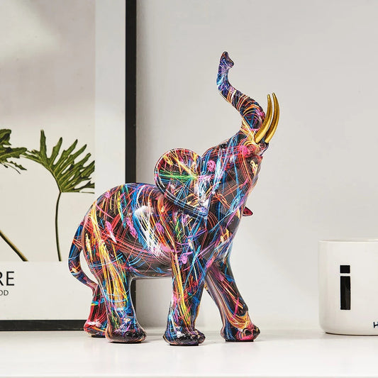 Contemporary Resin Elephant Figurine With Gold Accents - Amawinc