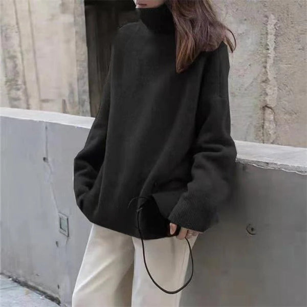 Pull Col Roulé Femme Oversize En Laine Douce Avec Côtes Aux Poignets Et Ourlet Confortable