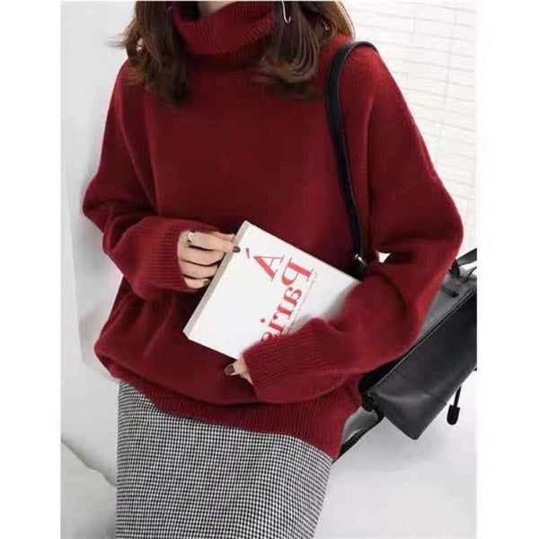 Pull Col Roulé Femme Oversize En Laine Douce Avec Côtes Aux Poignets Et Ourlet Confortable