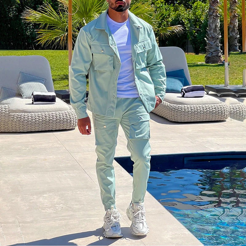 Ensemble Homme Deux Pièces En Mélange De Coton Veste Décontractée Et Joggers Slim Taillés Pour Un Look Moderne