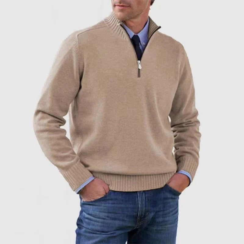 Pull Homme à Zip Demi Quart Amawinc Pour Bureau Professionnel Décontracté en Maille Fine