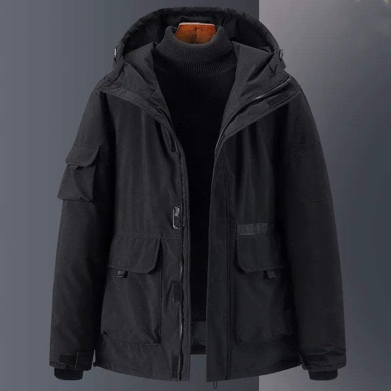 Veste En Duvet Pour Homme À Capuche Coupe Décontractée Isolante Et Résistante À L Eau Avec Poches Utilitaires
