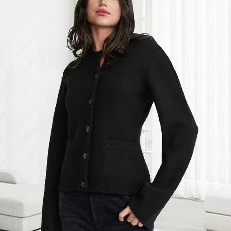 Ensemble Deux Pièces Femme En Maille Cardigan Cintré Et Pantalon À Jambe Large Pour Une Silhouette Élégante