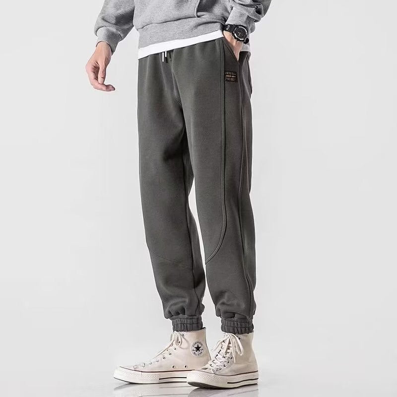 Pantalon Jogging Homme Coupe Décontractée Jambes Tapered Coton Mélangé Taille Cordon Serrage Ourlets Côtés