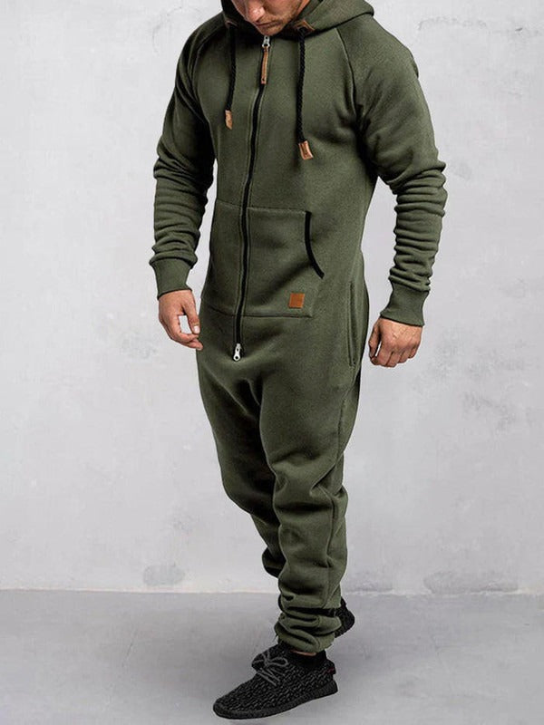 Combinaison En Molleton Pour Homme À Capuche Zip Devant Vêtement Lounge Décontracté Coupe Confortable Hiver Amawinc