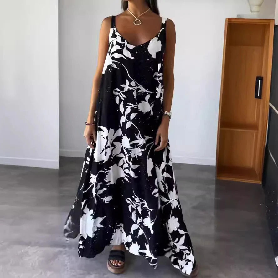 Robe Maxi Femme Imprimé Floral Décolleté en V Profond Coupe Ample Amawinc pour Été Vacances