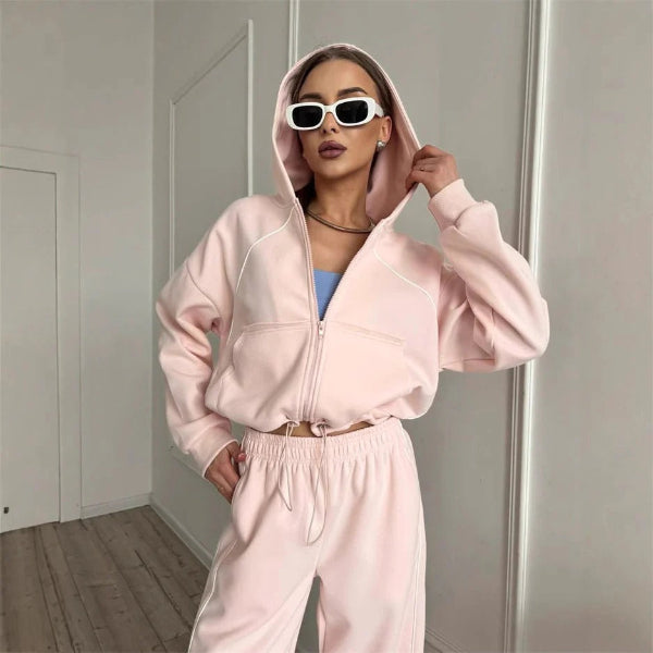 Ensemble Femme Deux Pièces Oversize Avec Veste Zippée Et Pantalon À Taille Élastique Coutures Contrastées Nordisk Flair