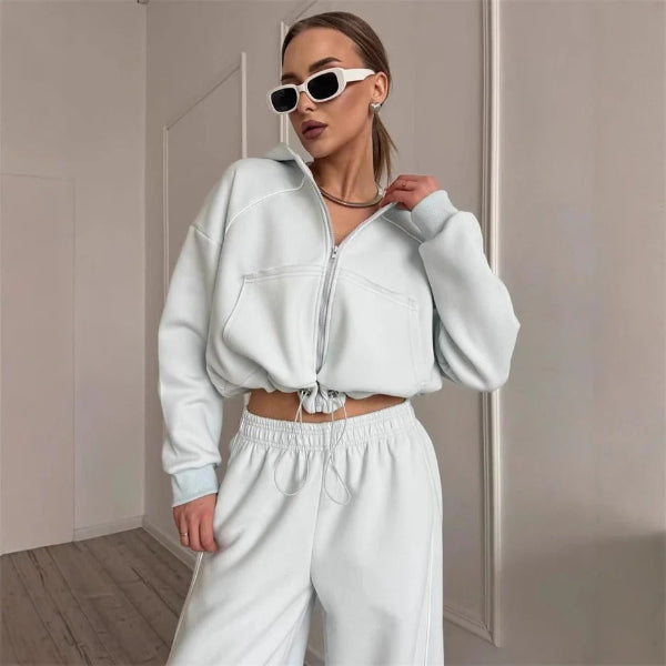Ensemble Femme Deux Pièces Oversize Avec Veste Zippée Et Pantalon À Taille Élastique Coutures Contrastées Nordisk Flair