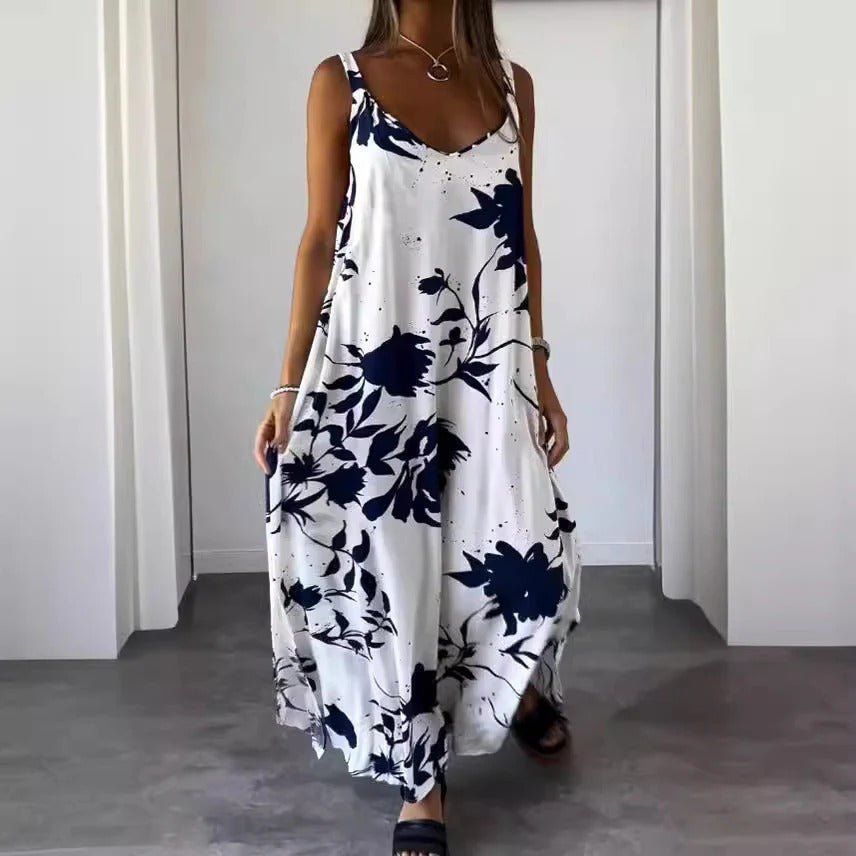 Robe Maxi Femme Imprimé Floral Décolleté en V Profond Coupe Ample Amawinc pour Été Vacances