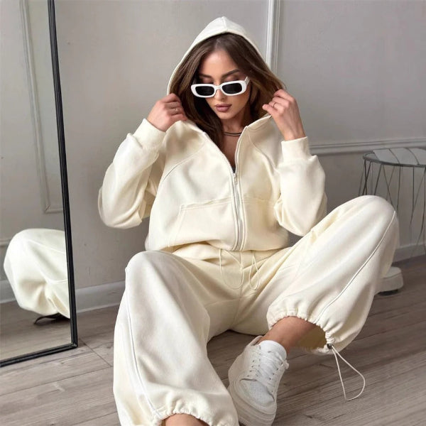 Ensemble Femme Deux Pièces Oversize Avec Veste Zippée Et Pantalon À Taille Élastique Coutures Contrastées Nordisk Flair