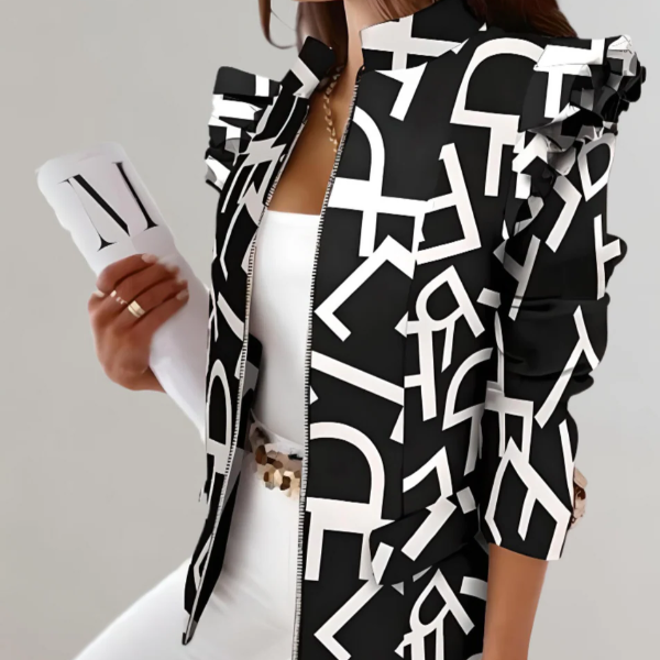 Veste Femme Amawinc Coupe Ajustée Motif À Carreaux Épaules À Volants Col Montant Longueur À Hanches