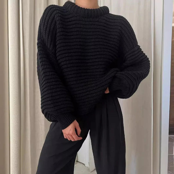Pull Tricot Femme Coupe Oversized Col Haut En Laine Mélange Texture Côtelée Nordisk Flair