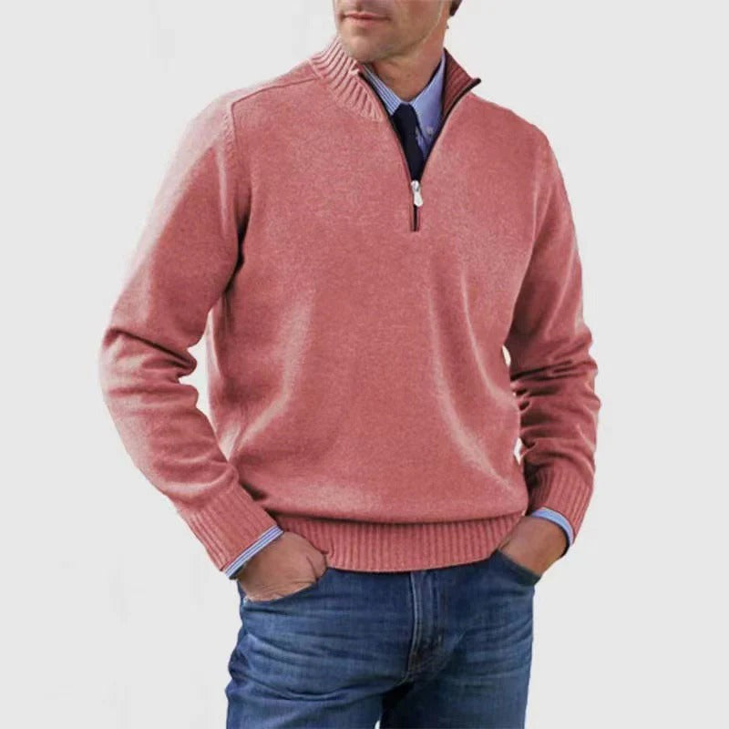 Pull Homme à Zip Demi Quart Amawinc Pour Bureau Professionnel Décontracté en Maille Fine