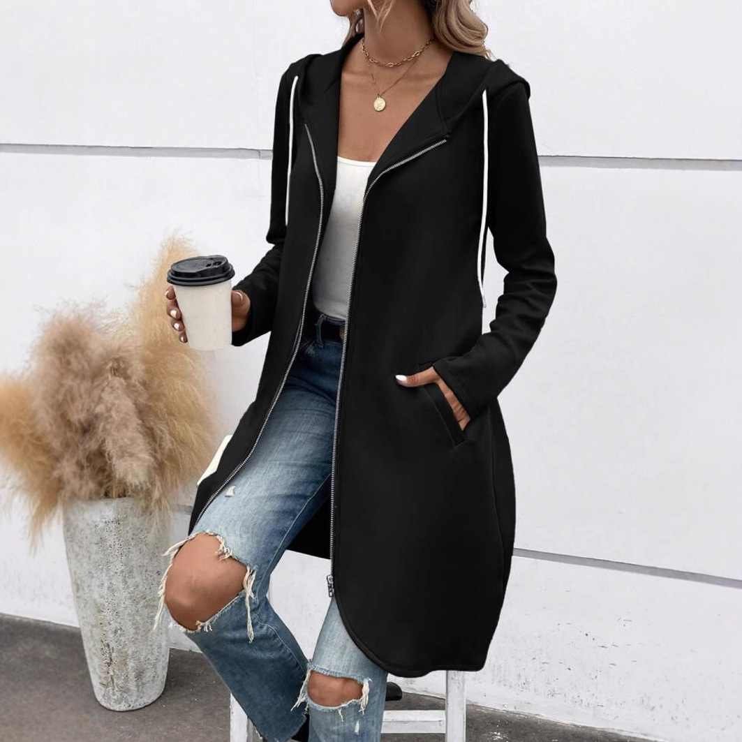 Sweat À Capuche Long Pour Femme En Polaire Douceur Coupe Décontractée Avec Zip Intégral Et Poches Latérales