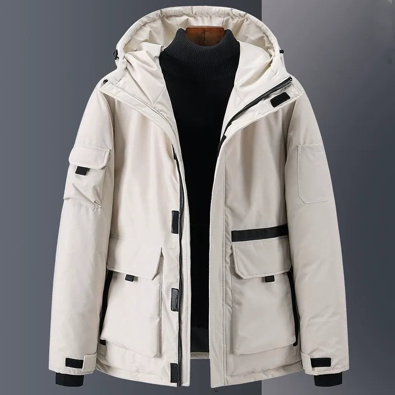 Veste En Duvet Pour Homme À Capuche Coupe Décontractée Isolante Et Résistante À L Eau Avec Poches Utilitaires