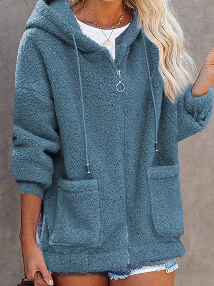Veste À Capuche Femme Nordisk Flair Effet Peluche Sherpa Oversize Fermeture Éclair Devant Poches