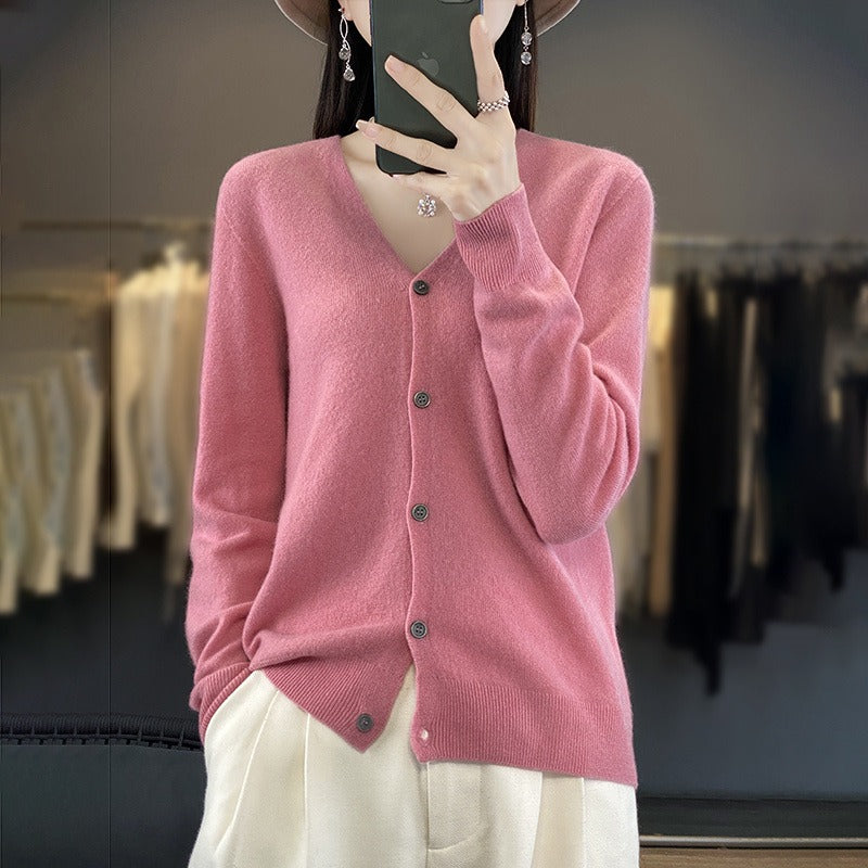 Cardigan Féminin Amawinc En Laine Tricotée Encolure V Coupe Décontractée Boutonnage Avant Manches Longues