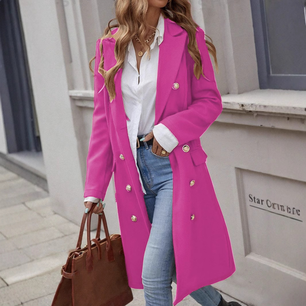 Manteau En Laine Pour Femmes Amawinc Nordisk Flair Coupe Ajustée Double Boutonnage Avec Large Revers Longueur Intégrale