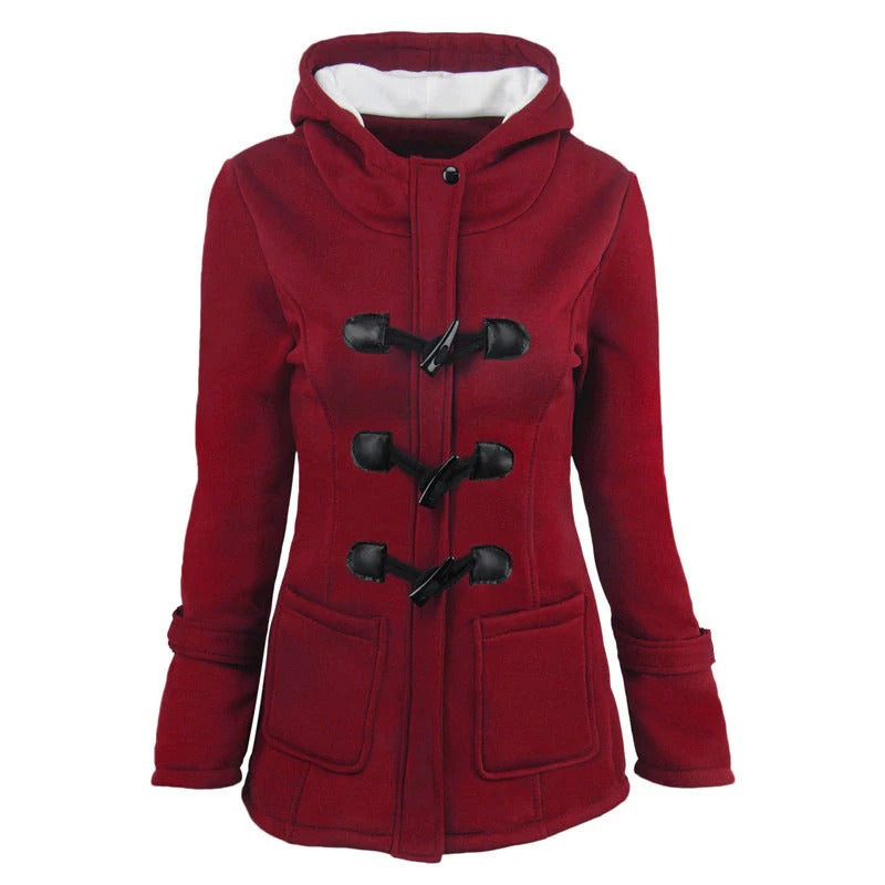 Veste à Capuche Pour Femme Coupe Structurée Mélange de Coton Fermeture Toggle Longueur Hip