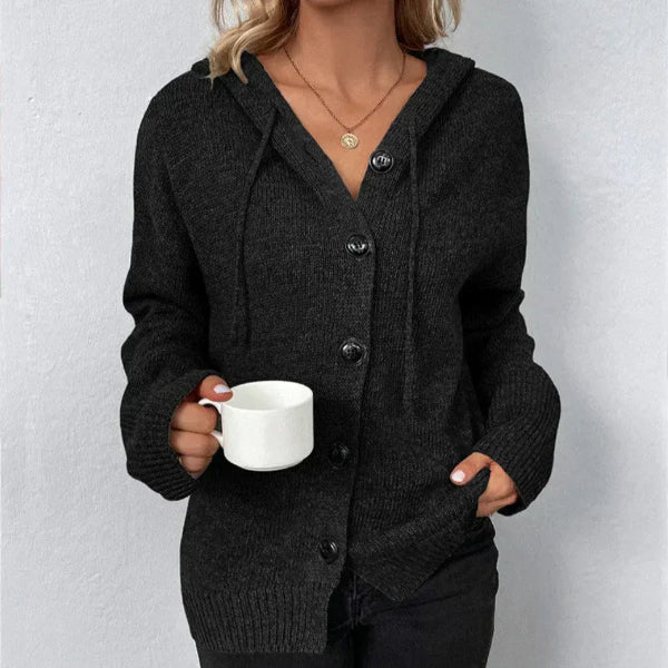 Amawinc Cardigan À Capuche Femme Coupe Oversize Tricot Doux Boutonnage Devant Bord Côtes Confortable Et Stylé