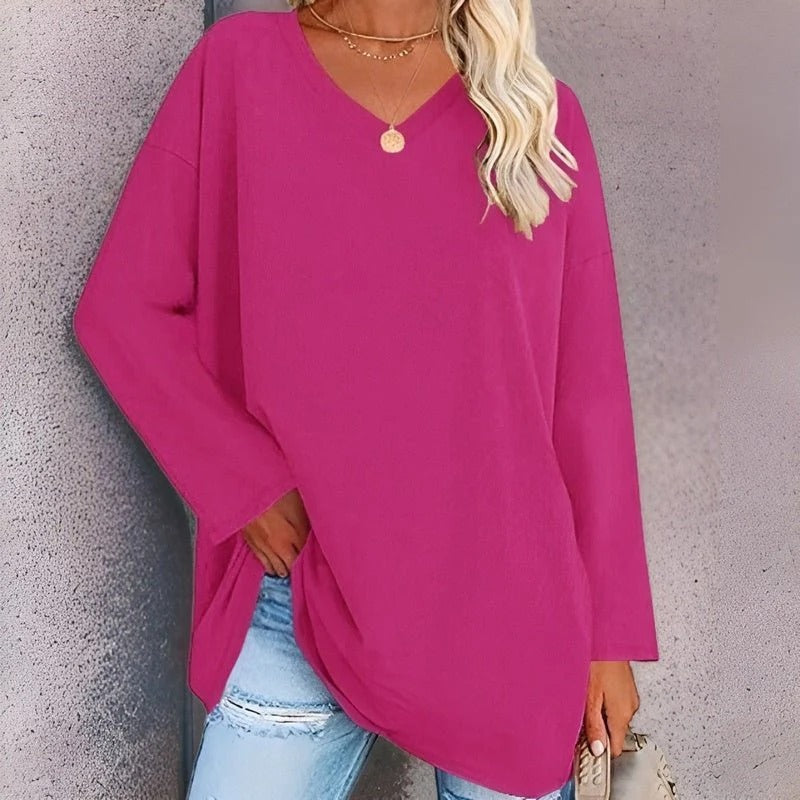 Chemise Femme Manches Longues Oversize à Effet Coton Col en V Style Décontracté Nordisk Flair