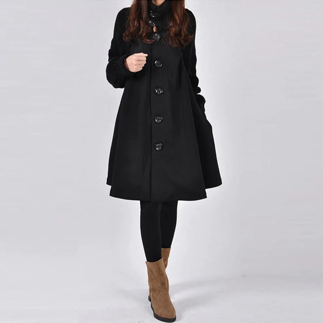 Manteau Femme En Laine Col Côtelé Devant Boutons Silhouette A Ligne Longueur Genou Pour Femme