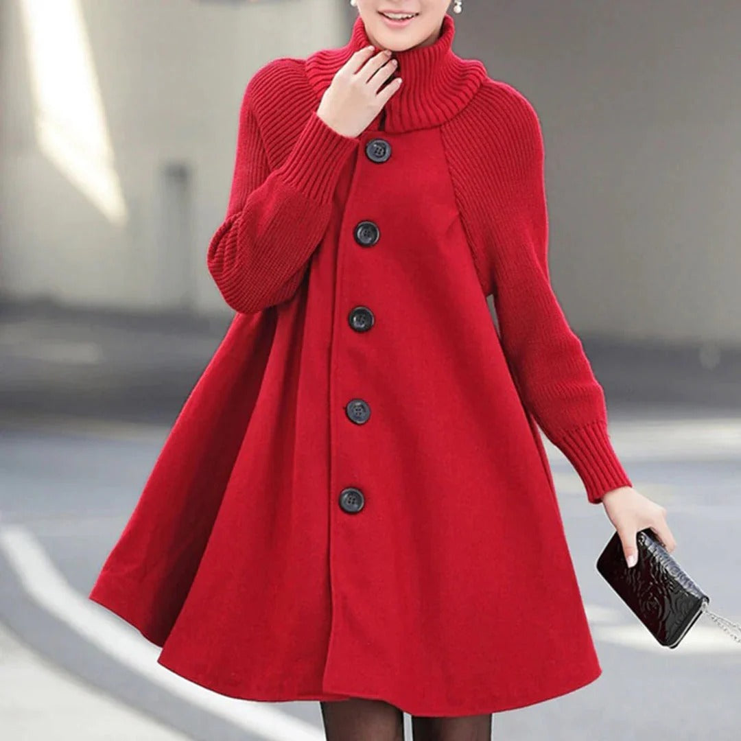 Manteau Femme En Laine Col Côtelé Devant Boutons Silhouette A Ligne Longueur Genou Pour Femme