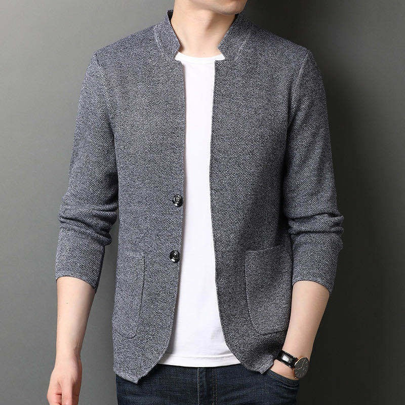 Veste Blazer En Maille Homme Slim Fit Notch Lapel Deux Boutons Poches Patch Moderne Pour Look Smart Casual