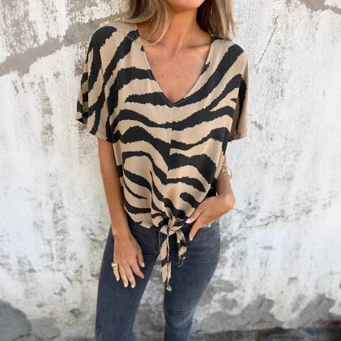 Blouse Femme Ample Décolleté En V Avec Nœud Devant Manches Courtes Nordisk-Flair