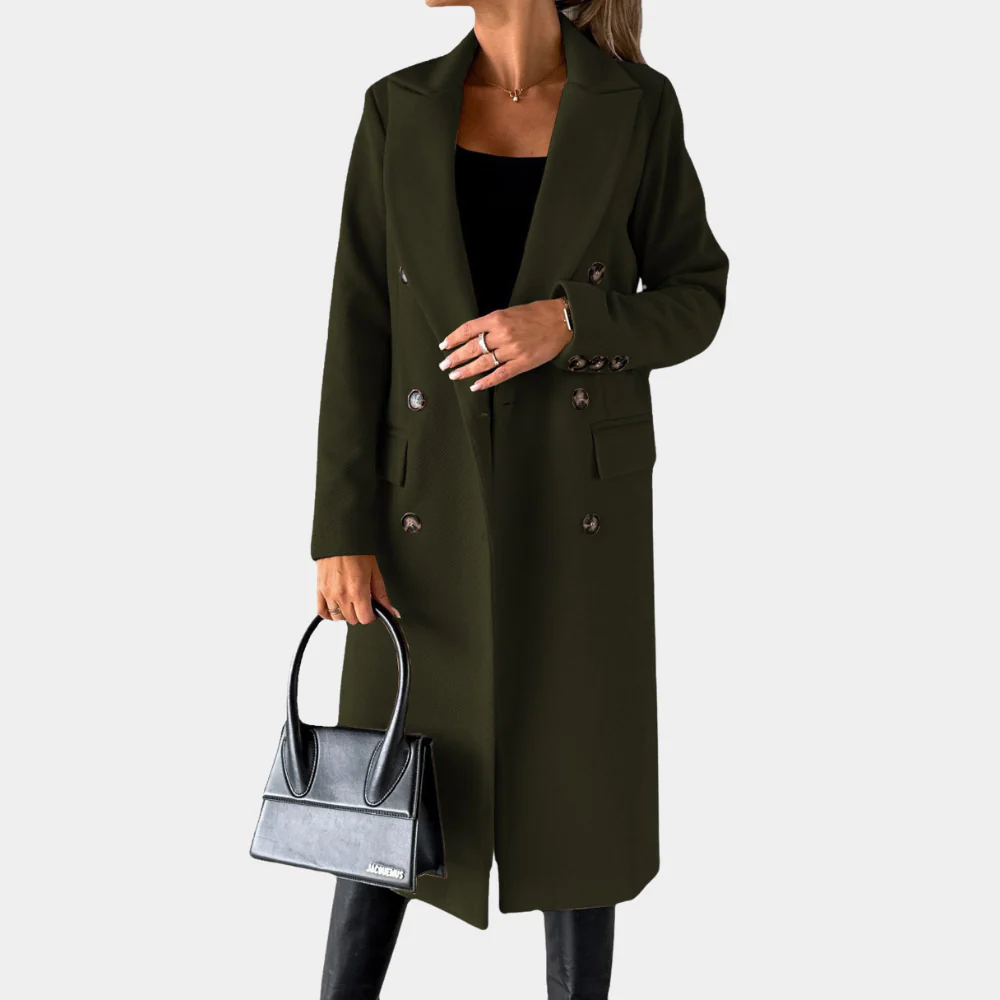 Manteau Long Femme Nordisk Flair Effet Laine Coupe Tailorée Double Boutonnage Revers À Cran Élégance Polyvalente