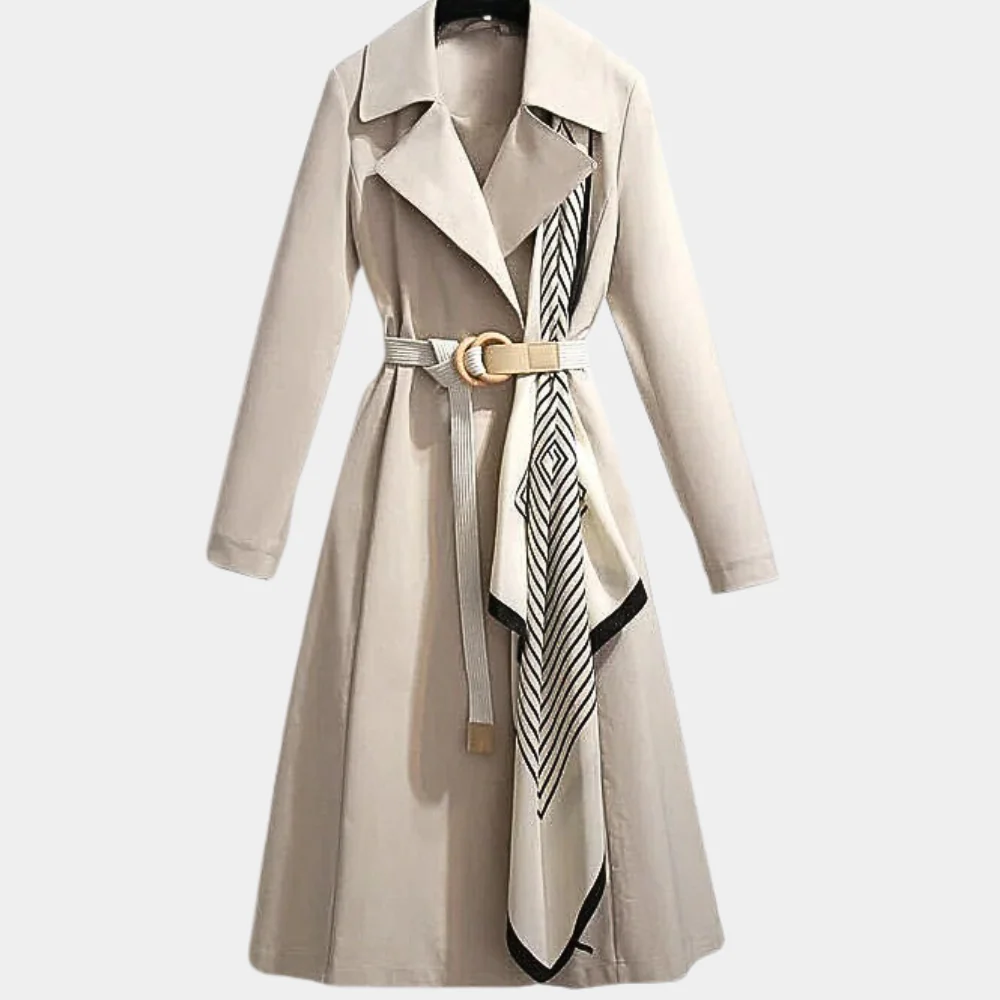 Trench Femme Coupe Tailleur Avec Ceinture Cintrée En Mélange Coton Longueur Pleine Structuré Pour Vie Active
