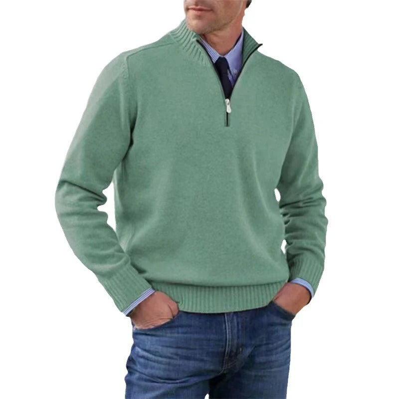 Pull Homme à Zip Demi Quart Amawinc Pour Bureau Professionnel Décontracté en Maille Fine