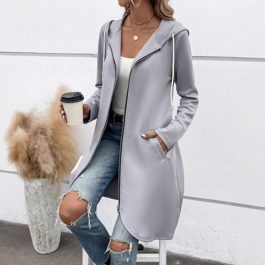 Sweat À Capuche Long Pour Femme En Polaire Douceur Coupe Décontractée Avec Zip Intégral Et Poches Latérales