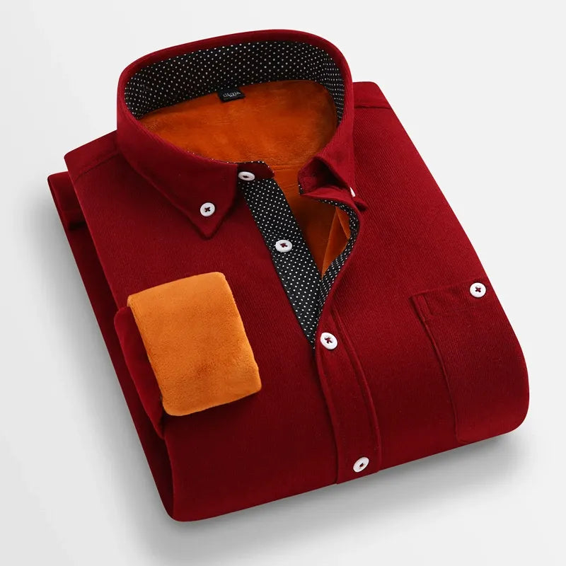 Chemise Homme Corduroy Moutarde Manches Longues Col Pointu Coupe Regular Pour Style Smart Casual