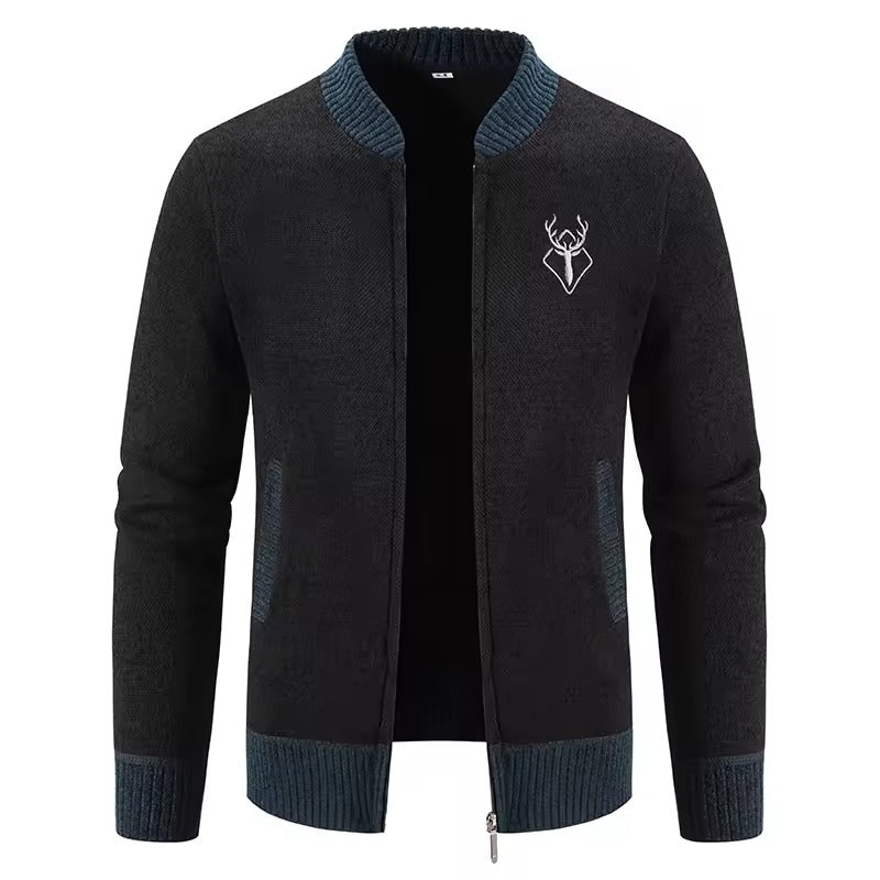 Amawinc Sweatshirt Tricot En Laine Mélangée Homme Zip Avant Bords Côtelés Coupe Décontractée Confort Quotidien