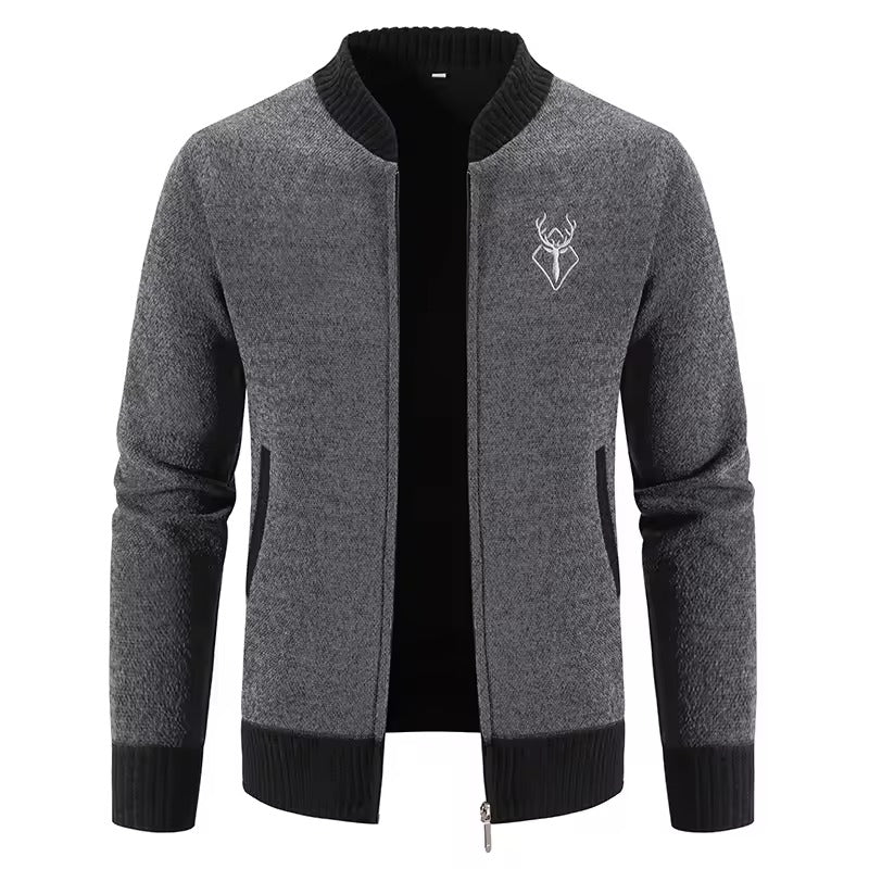 Amawinc Sweatshirt Tricot En Laine Mélangée Homme Zip Avant Bords Côtelés Coupe Décontractée Confort Quotidien