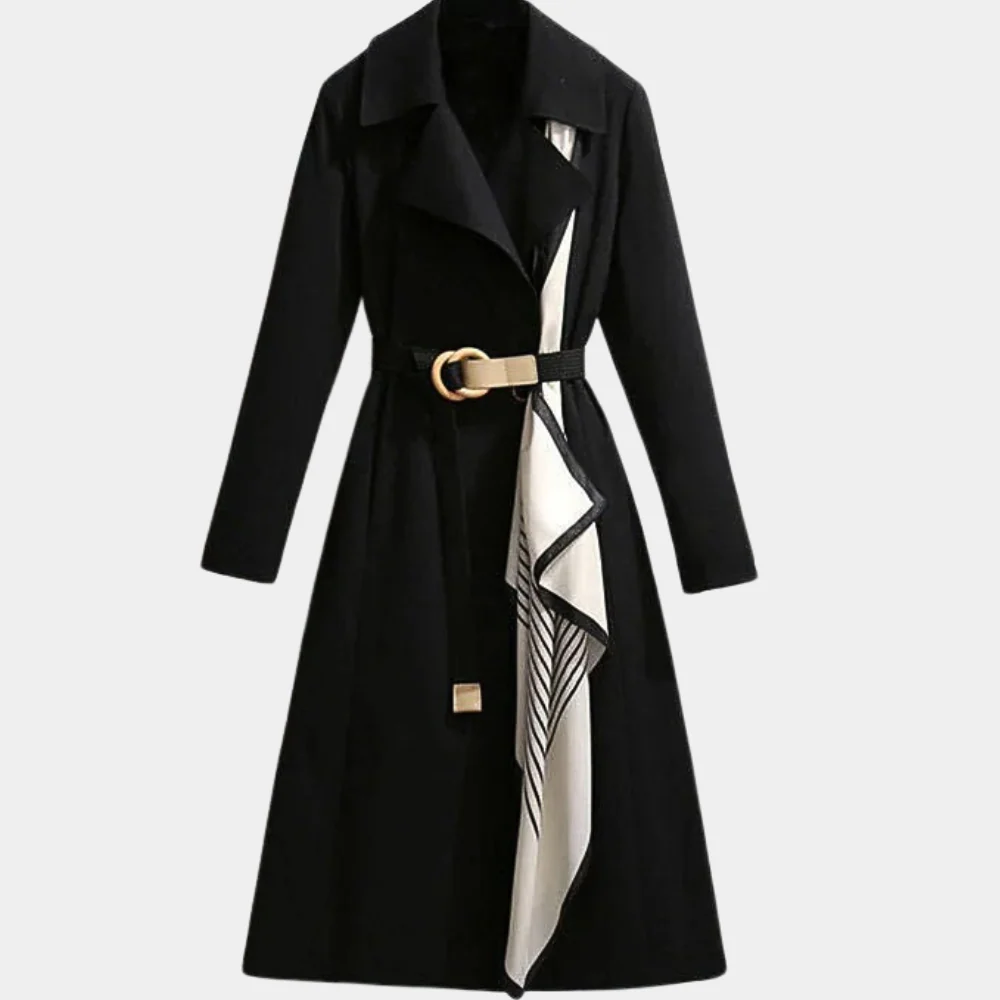 Trench Femme Coupe Tailleur Avec Ceinture Cintrée En Mélange Coton Longueur Pleine Structuré Pour Vie Active