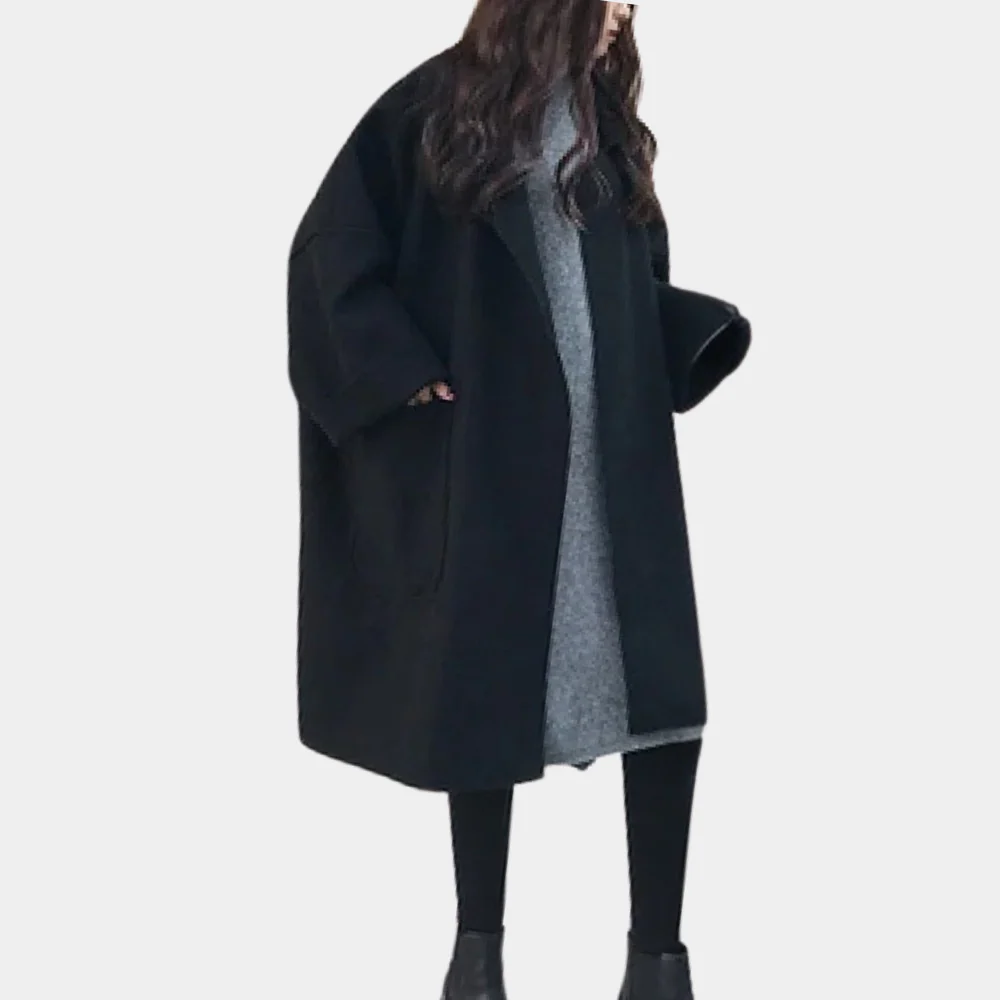 Manteau Long Femme Mélange Laine Style Minimaliste Épaules Tombantes Oversize Confort Quotidien
