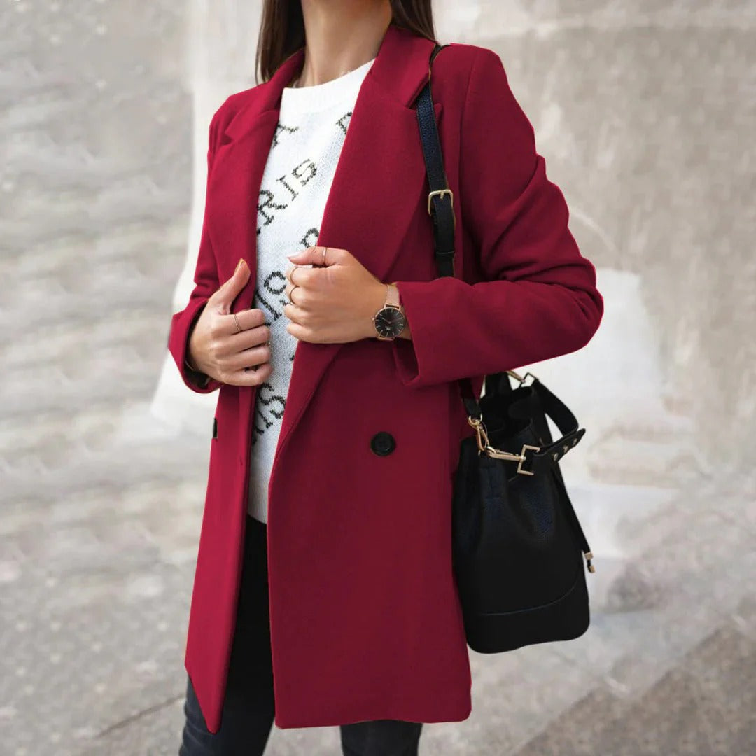 Manteau Long Pour Femme Coupe Ajustée Mélange De Laine Revers À Cran À Simple Boutonnage