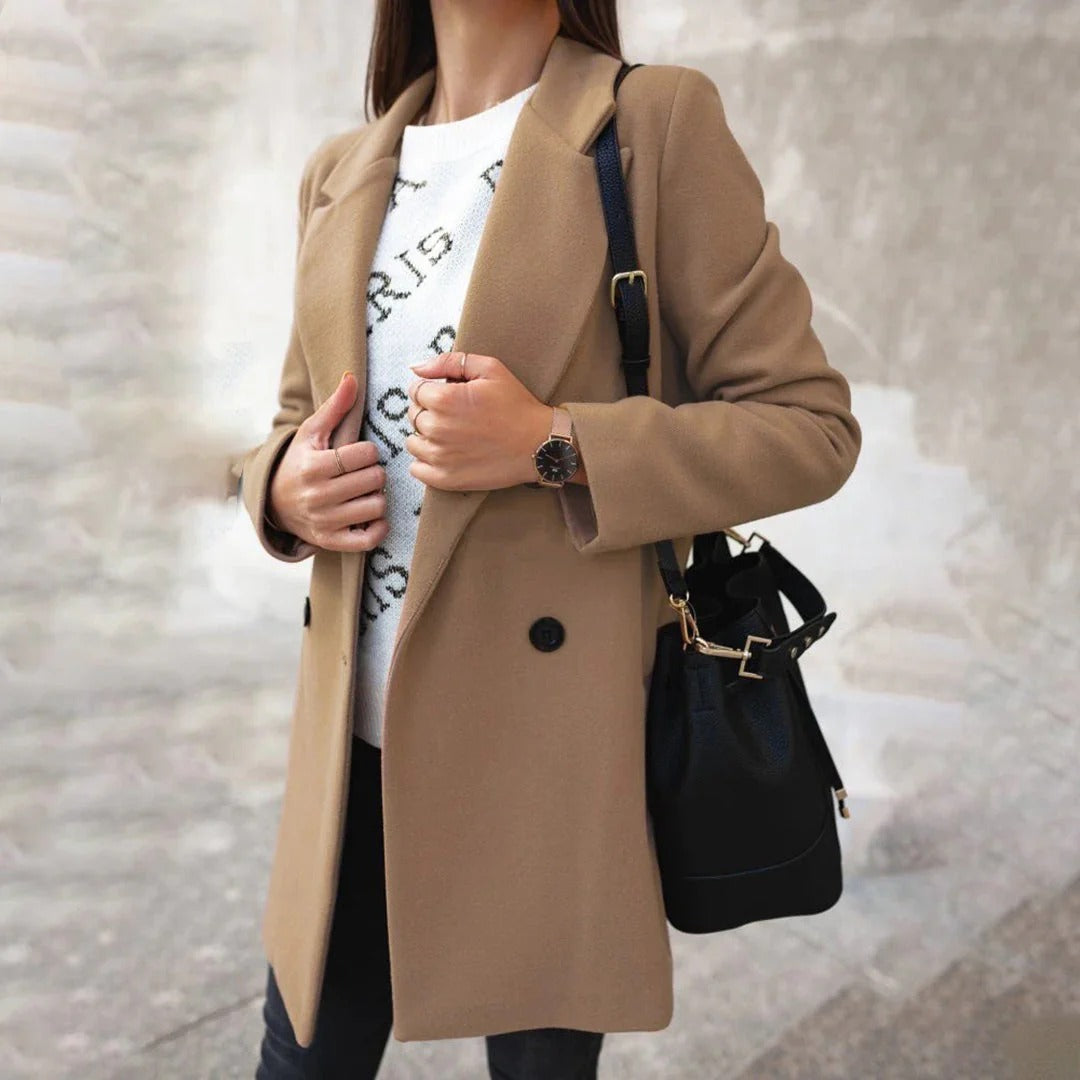 Manteau Long Pour Femme Coupe Ajustée Mélange De Laine Revers À Cran À Simple Boutonnage
