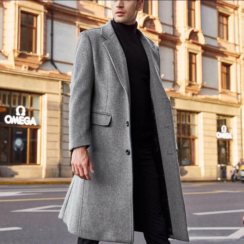 Manteau Trench Homme Coupe Ajustée En Mélange De Laine Longueur Avec Large Revers Boutons Cachés Nordisk Flair