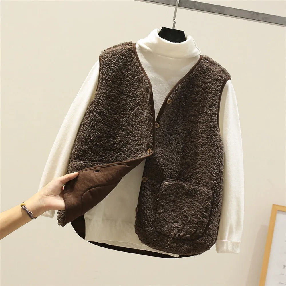 Gilet Puffer Pour Femme Avec Sherpa Fleece Coupe Décontractée Bouton Avant Longueur Des Hanches Nordisk Flair