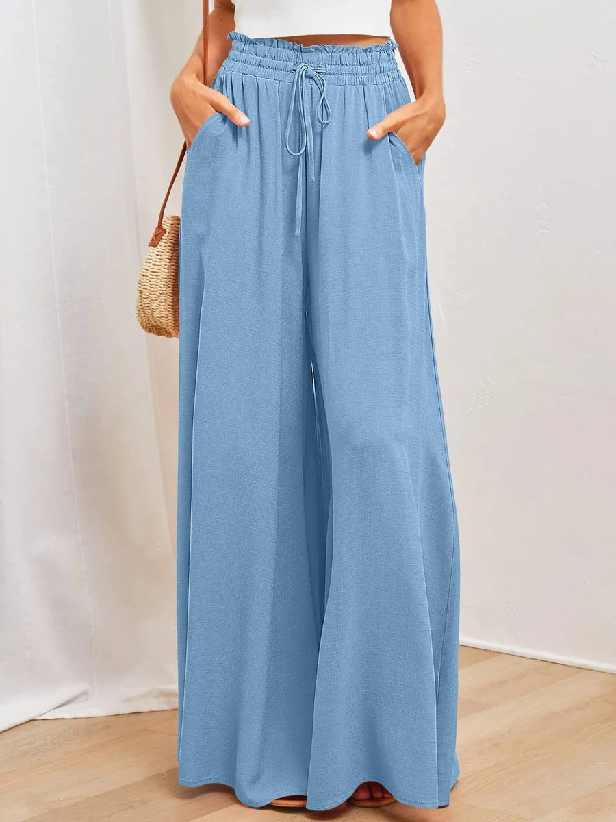 Jupe Maxi Femme Décontractée Plissée Fluide En Mélange Coton Avec Taille Élastique À Cordon