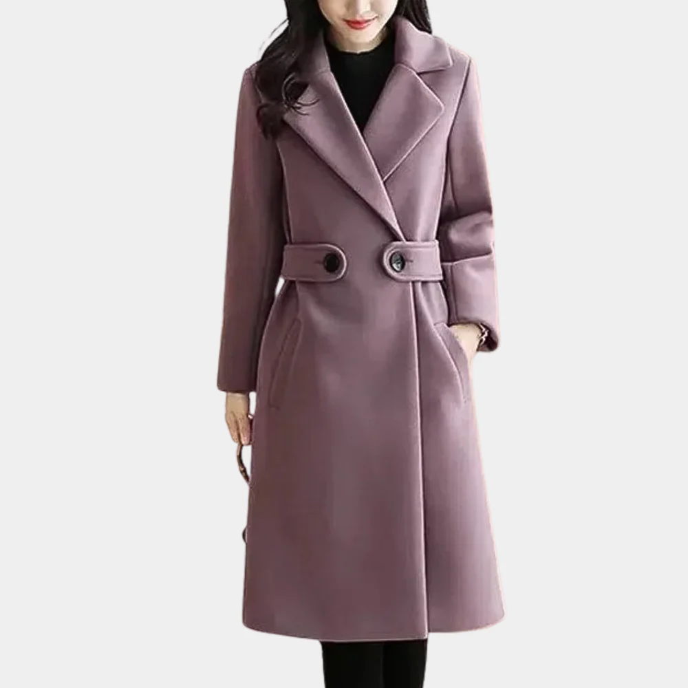 Manteau Femme En Laine Tailleur Cintré Genou Longueur Revers Large Boutonnage Simple Camel Élégance Intemporelle