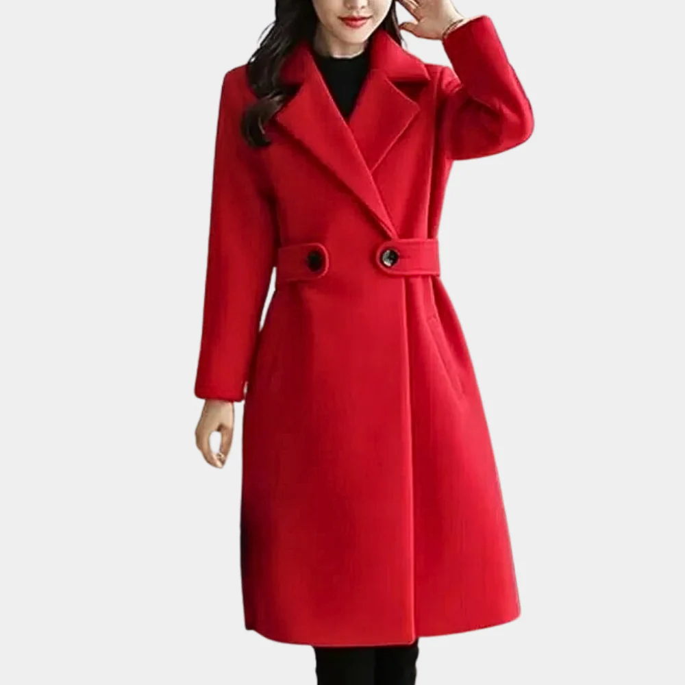 Manteau Femme En Laine Tailleur Cintré Genou Longueur Revers Large Boutonnage Simple Camel Élégance Intemporelle