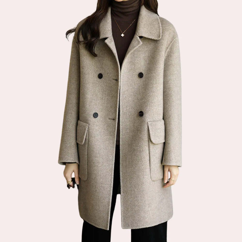 Manteau Femme Effet Laine Structuré Col Revers Double Boutonnage Pour Une Élégance Moderne